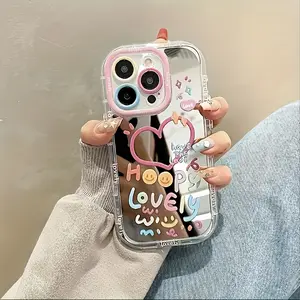 Compatible with Apple iPhone 16/15/14/13/Pro Max/Pro/Plus Mirror Cream, Heart-Shaped, Transparent, White Cute Girl Heart-Shaped Mirror Shockproof Back Cover Phone Case