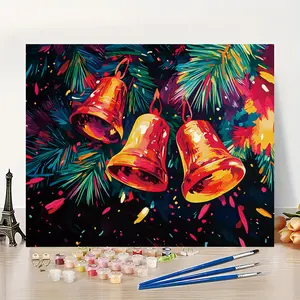 1Pcs Colorful Bell on Christmas Tree, Suitable for Beginners DIY Paint by Numbers Kit, 16x20 Inches, Frameless, Acrylic Numbered Oil Painting, DIY Decorative Painting, For Home Wall Decor and Gift