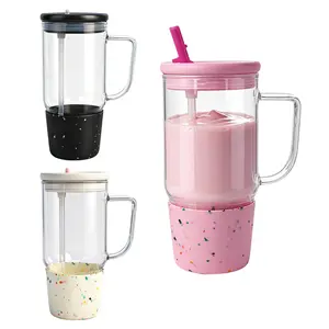 ANOTION Graduation Gift 40oz Leakproof Glass Tumbler with Handle & Straw, Car Cup Holder Friendly, Silicone Bottom, Reusable Water Cup for Travel, Work & Daily Hydration