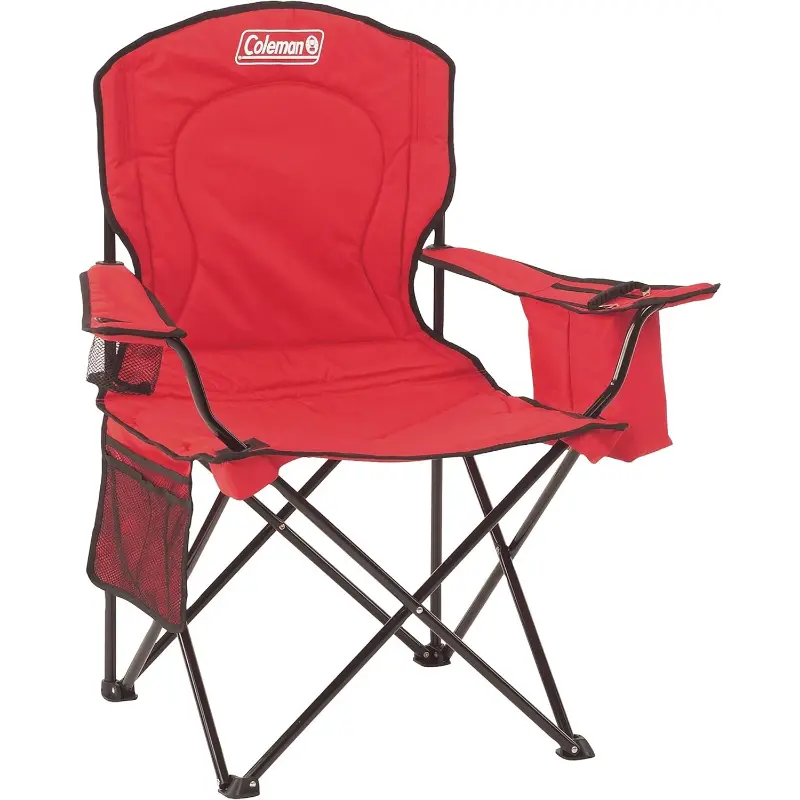 Coleman Portable Quad Camping Chair with 4-Can Cooler, Cushioned Seat & Back with Side Pockets & Cup Holder, Carry Bag Included