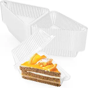 100 Pieces 4.33 Inches Hinged Lid Plastic Cake Slice Containers, Cheesecake Storage Boxes Ideal for Home, Bakery and Cafe