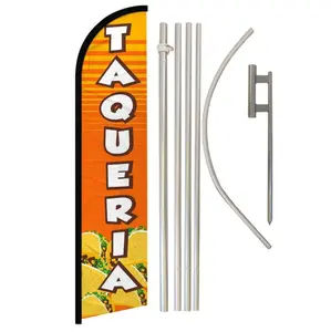 Large Size Windless Taqueria Super Flag & Steel-Aluminium Pole Complete Kit, Outdoor Polyester Festive Party Backdrop Banner, Home Supplies
