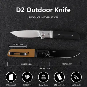 Folding Knife, EDC Pocket Knife with Clip, Satin Blade D2 Blade, G10 Handle, Outdoor Camping Tool 5720K