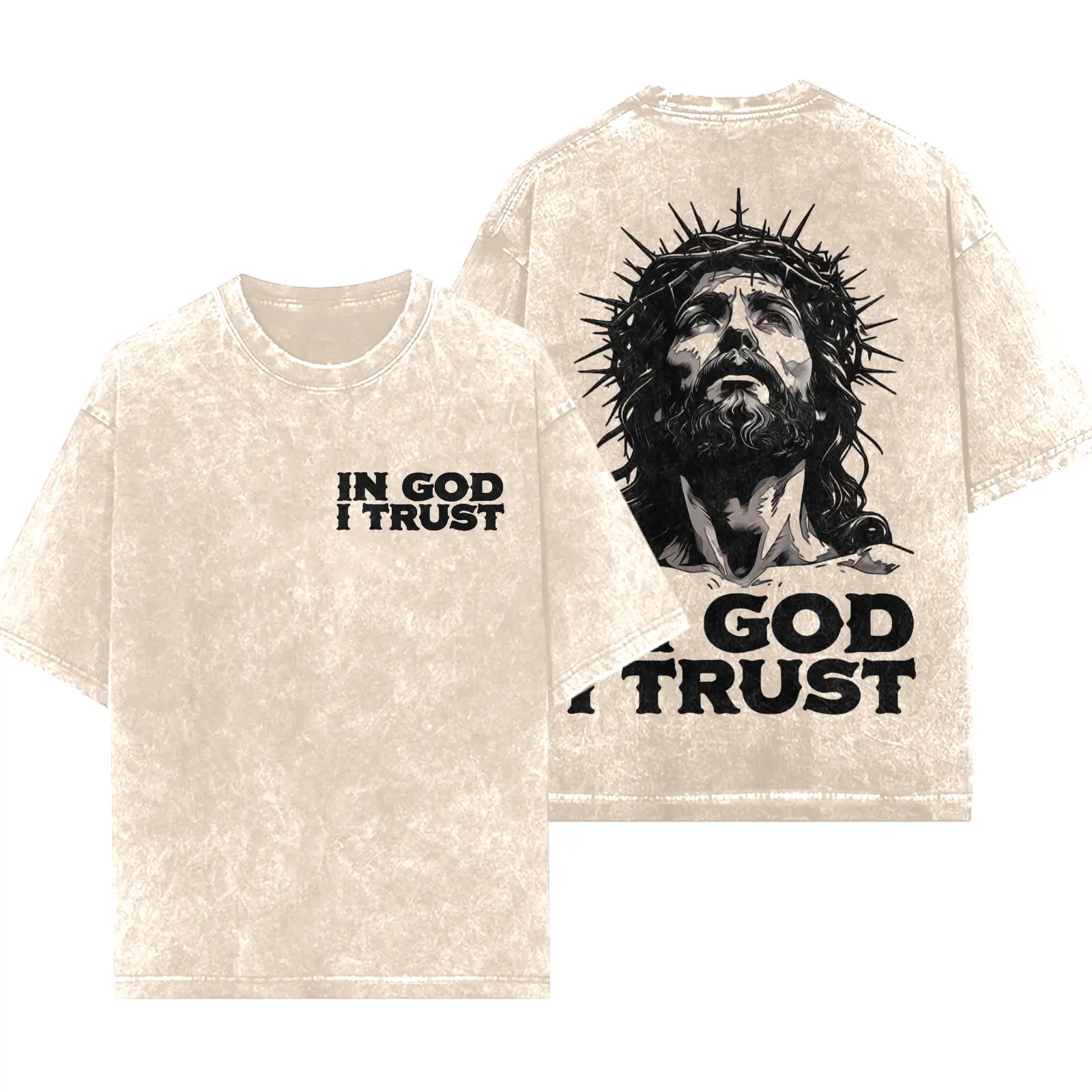 In God I Trust Vintage Washed T-Shirt Jesus Crown of Thorns Graphic Tee Oversized Distressed Cotton Top Retro Streetwear For Men Faith Outfit Gift Unisex Vintage Graphic T-Shirt 2000s shirts adaptive clothing men's summer t shirts Back To School Outfit
