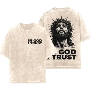 In God I Trust Vintage Washed T-Shirt Jesus Crown of Thorns Graphic Tee Oversized Distressed Cotton Top Retro Streetwear For Men Faith Outfit Gift Unisex Vintage Graphic T-Shirt 2000s shirts adaptive clothing men's summer t shirts Back To School Outfit