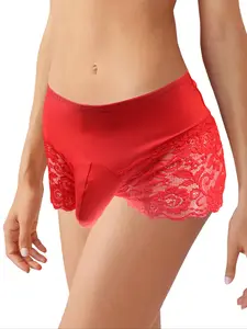 Men's Low Waist Lace Boxer Shorts, Comfortable Big Butt Style Underwear, Breathable Fabric for Everyday Wear