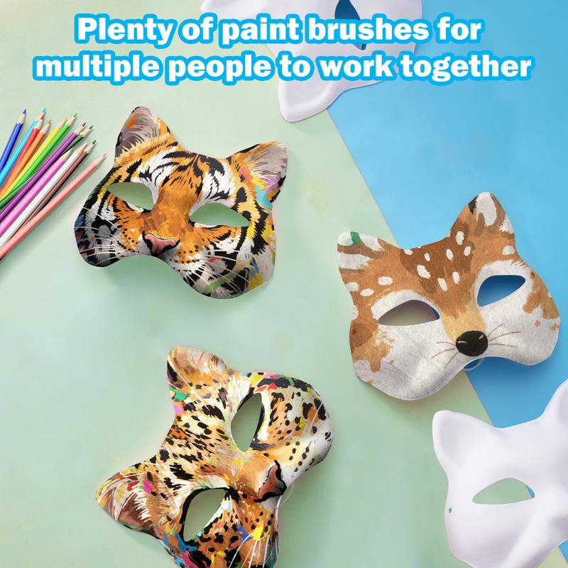 Cat Fox Therian Masks 37PCS with Felt Furs Eye Meshes Costume Furry Masks to Paint, Animal Mask Arts Crafts Kit, Dress Up DIY for Halloween Christmas Cosplay Party Interaction