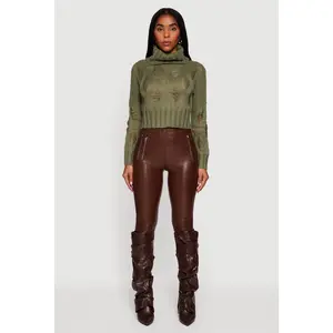 Long Sleeve Distressed Turtleneck Sweater