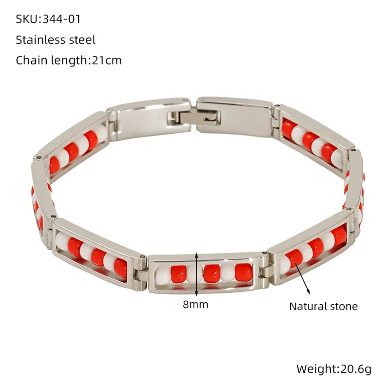 Steel bracelet white+red