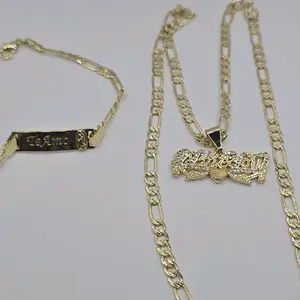 TE AMO/ I LOVE YOU set figaro style necklace with  bracelet gold-plated clear stone's