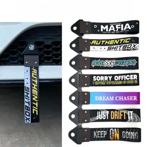 Car Decoration 1PC New JDM Tow Strap Car Trailer Strap Tow Bar Nylon Car Tow Rope Hook Front Bumper Decorative Tow Hook Tuning shitbox mixed color cool car accesories auto push pin rivet bling part universal mount funny hat leather arm rest armrest cover