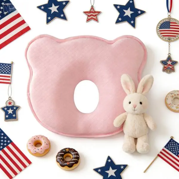 Genuine Silicone Baby Pillow with Soft Breathable Memory Foam - Flat Head Correction, Side Sleeping Prevention, Machine-Washable Head & Neck Support for Travel, Outdoor Use