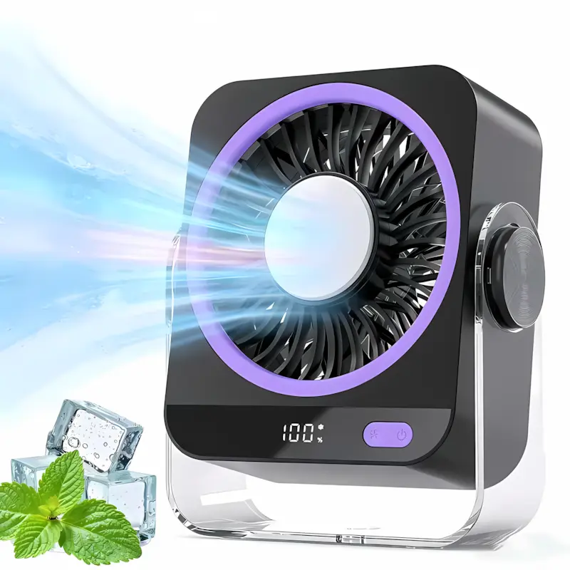 Portable Desk Cooling Fan, Rechargeable Turbo Airflow Table Fan with 199 Speed Settings, Quiet Desktop Fan with Digital Display, 270° Adjustable USB Cooling Fan for Bedroom, Home Office, Kitchen, Travel & Summer Essentials