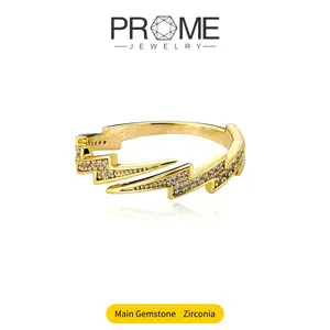 (CR005) Lightning CZ Rings Adjustable Zigzag Spark Lightweight Unisex Daily Accent Modern Gift Idea