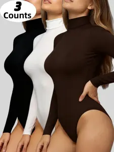 1/3 Counts Women's High Neck Jumpsuit, Thermal Loungewear Tops, Stylish Thermal Loungewear, Basic Tops, Cute and Thermal Basic Tops, Comfortable Base Layer, Slim Fit Shirts,Warm Loungewear ,Underwear,Y2K, Suitable for Daily and Outing