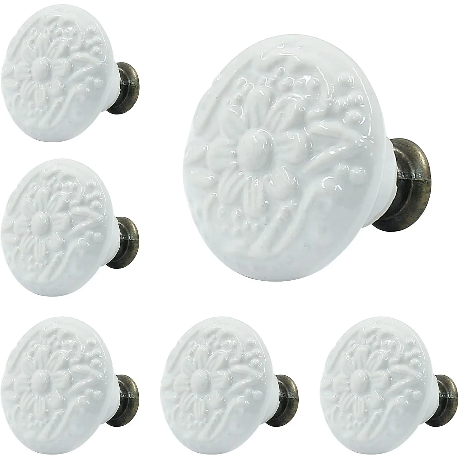 White Ceramic Knobs and Pulls for Drawer, Dressers, Cupboard, Closet - 34mm / 1.3Inch Diameter (10Pcs)