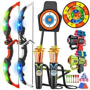 VATOS 2 Pack Bow and Arrow Toy for 5-11 Year Olds, Light Up Archery Toy with Suction Target & 29" Dart Board, Indoor/Outdoor Activity Birthday Toy