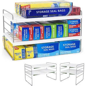 Pantry Organization and Storage for Kitchen-Expandable Kitchen Wrap Box Organizer Rack, Foil Organizer for Cabinet & Counter, Height & Width Adjustable Cupboard Storage Rack - (3 Tier 9.8 to 15.6 in L)