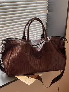 Travel Season Woven Pattern Travel Bag 2026 Spring/Summer Fashion Trend Large Capacity Leather Handheld Luggage Bag, Travel Essentials Carryall for Business Trips and Travel Boarding