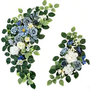 Realistic Blue Rose Wedding Arch Decor, Fake Flower Wall Hanging, European Style Event Background Props, Floral Arrangement Accessories