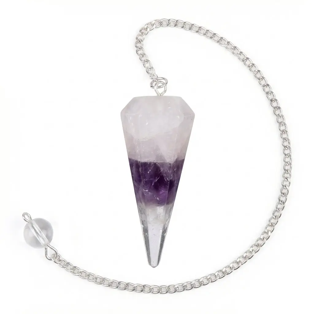 Amethyst Rose Quartz Pendulum 6-Sided — Trio Energy Crystal Divination Tool