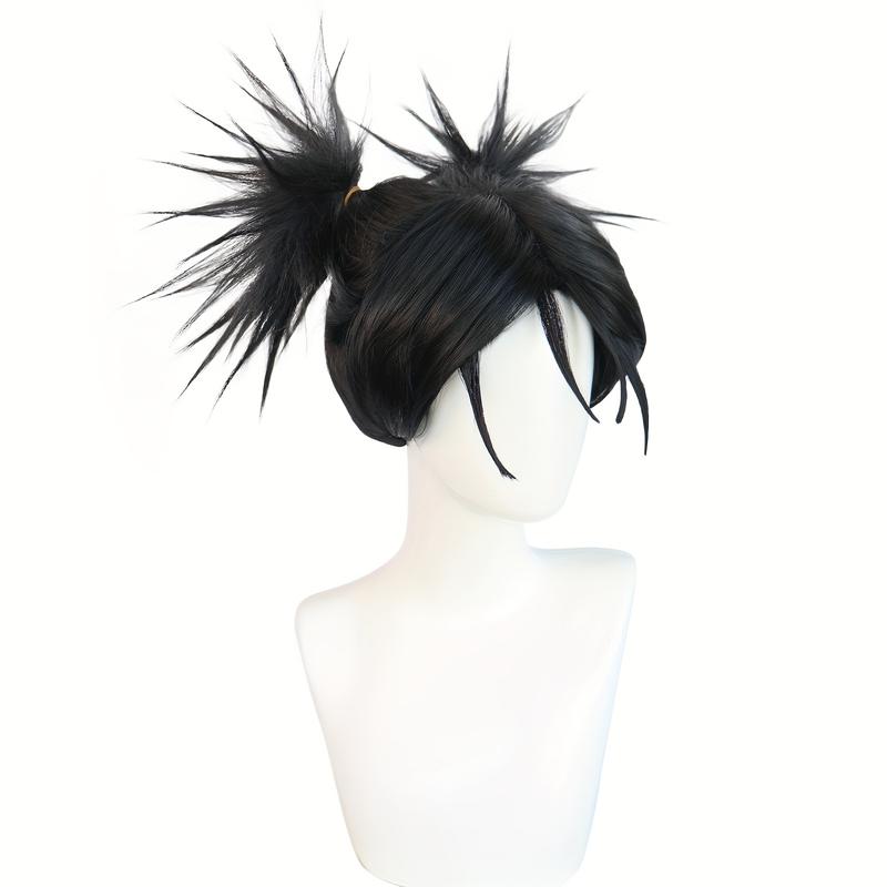 Anime-Inspired Short Black Faux Wig with Two Ponytails High-Temperature Fiber for Parties and Raves Unique Anime Hairstyles