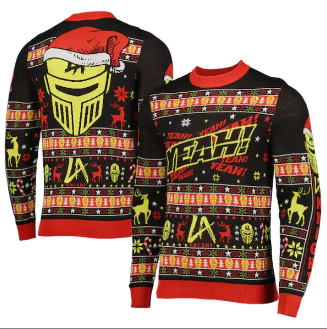 LA Knight YEAH Christmas Sweater – Funny Holiday Knit Pullover with Bold Yellow & Red Design | WWE Ugly Xmas Party Outfit