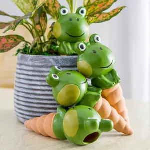 4PCS ceramic big-headed frog water seepage device flower watering device lazy drip irrigation device cute animal automatic watering flower feeder