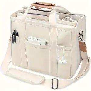 Spacious Multi-Pocket Shoulder Bag with Multiple Compartments, Versatile Tote Design, Sturdy Handles, Beige Color