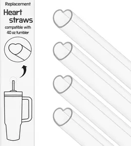 12 Inch Reusable Plastic Heart Straws for Stanley Cup 40 Oz & 30 Oz Tumbler Accessories Cute Clear Extra Long Replacement Straw 4-Pack with Brush Valentines Galentines Day Gifts The best MOON