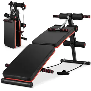 Multifunctional Adjustable Sit up Bench Foldable Workout Bench Press for Home Gym 8-in-1 with Spring Handle  Cable Fly & Elastic Ropes