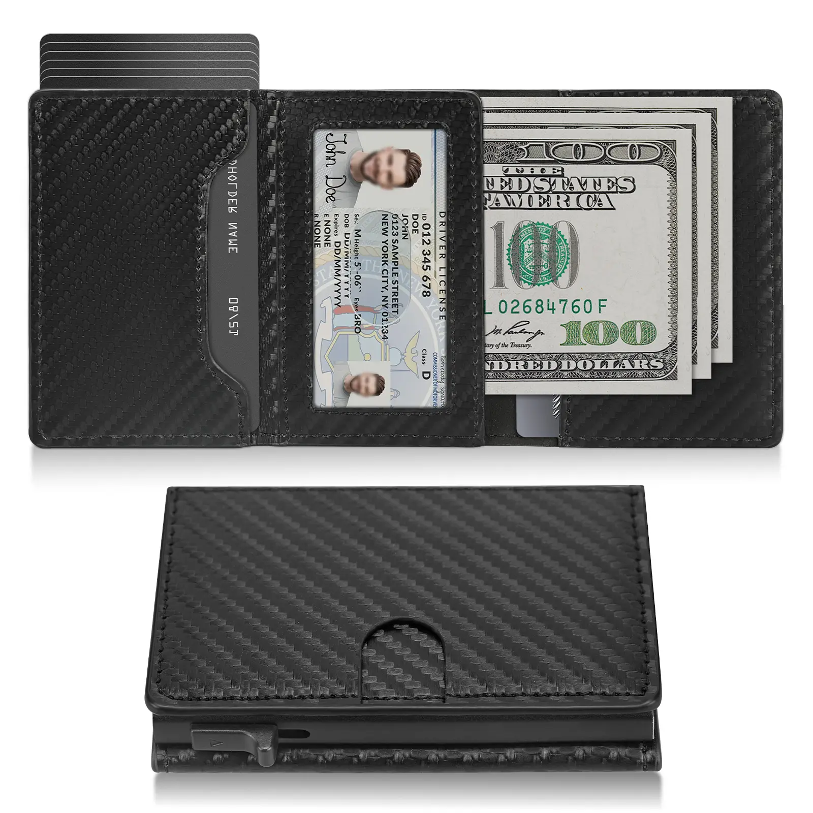 Men's Pop-up Bifold Wallet, Slim Minimalist RFID Blocking Card Holder with Aluminum Case, 10+ Slots, ID Window and Cash Slot, Aluminum Alloy, Card Security