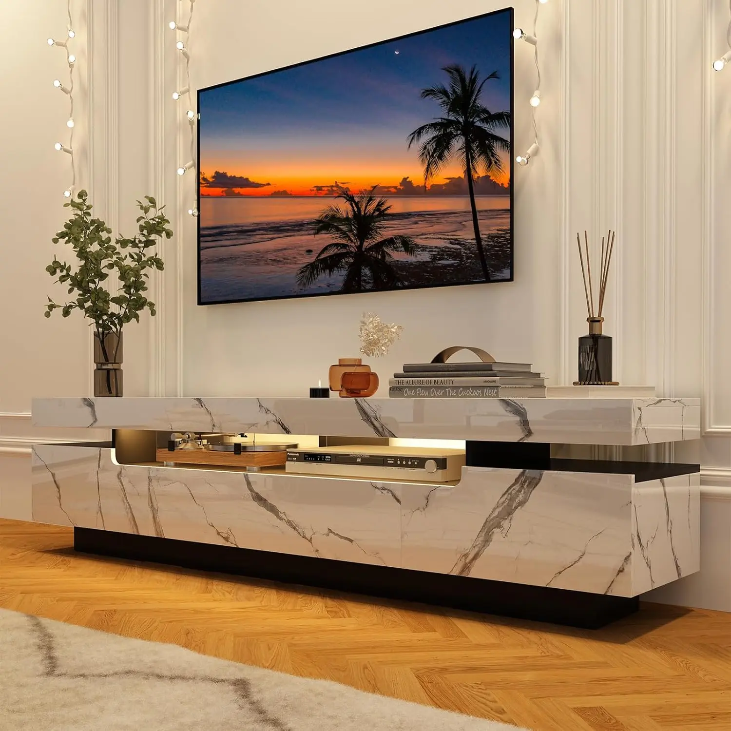 Led TV Stand for 85/80/75 inch TV, 70.9" High Gloss Modern Entertainment Center with APP RGB Light & Storage, Television Stands for Living Room, Tv Console Cabinet, Tv Media Stand