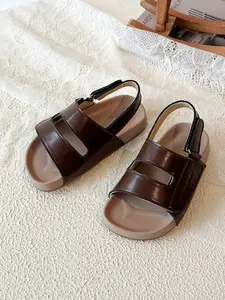 Baby Boys' Simple Cool Sandals, Hollow Design Decoration, Premium Glossy PU Leather, Breathable Inner Lining, Anti-Slip Rubber Sole