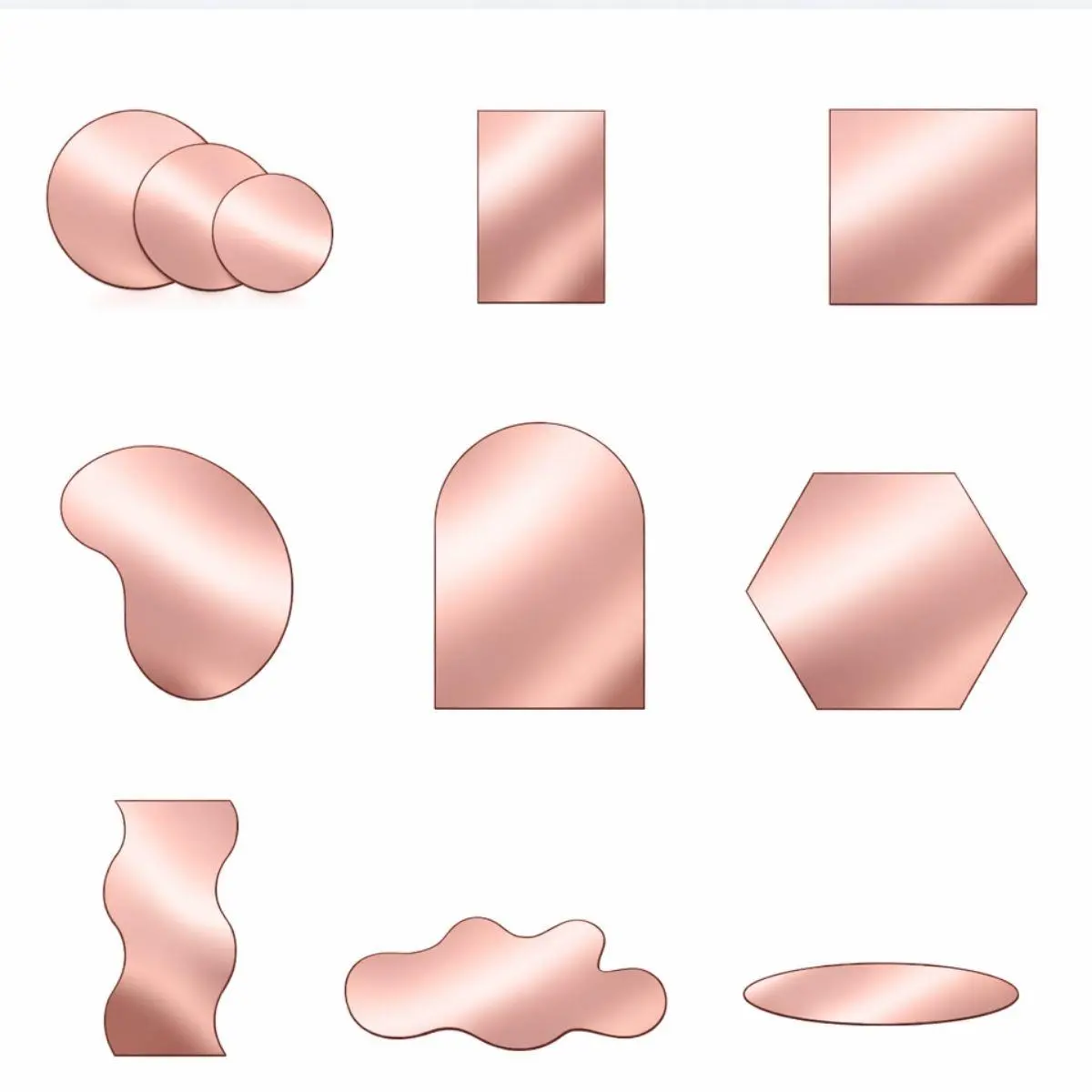 Glow Acrylic Mirror Reflective Display Set - 11PC Photo Background Props - Modern Shapes for Product Photography & Creative Photoshoots (Rose Gold)