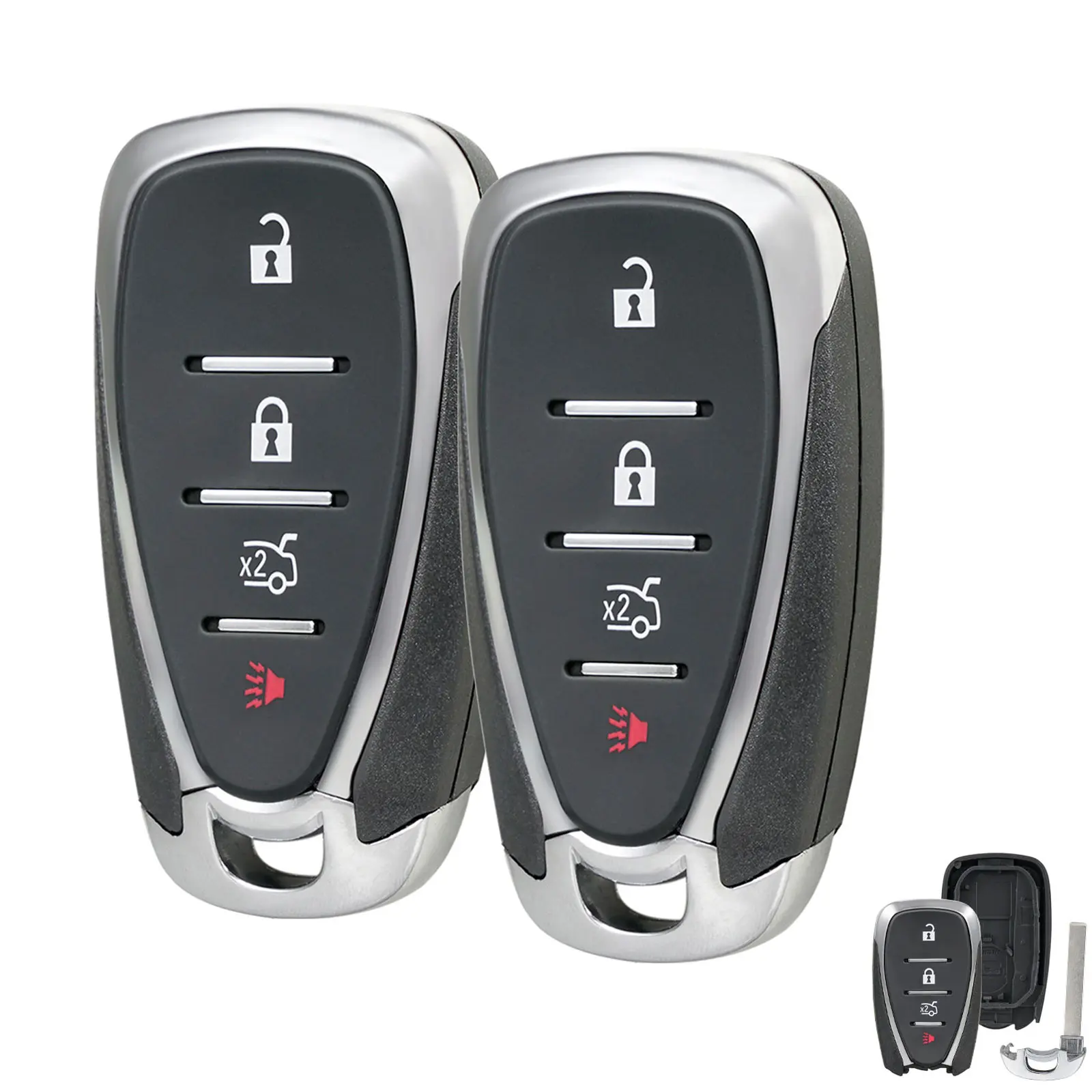 2 Button Smart Remote Key Fob Shell Case Cover & Car Key Holder, Replacement for 2016-2021 CHEVROLET MALIBU, CRUZE, CAMARO, Key Replacement, Metal/Plastic