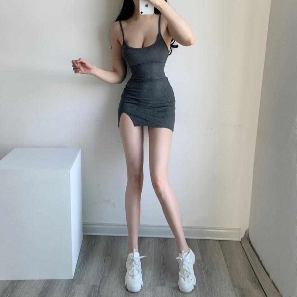 Women's Backless Waist-Cinching Slit Slip Dress