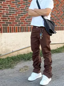 Men's Trendy American Streetwear Elastic Slim Fit Jeans Pants, Casual High Street Fashion Korean Style, All Seasons