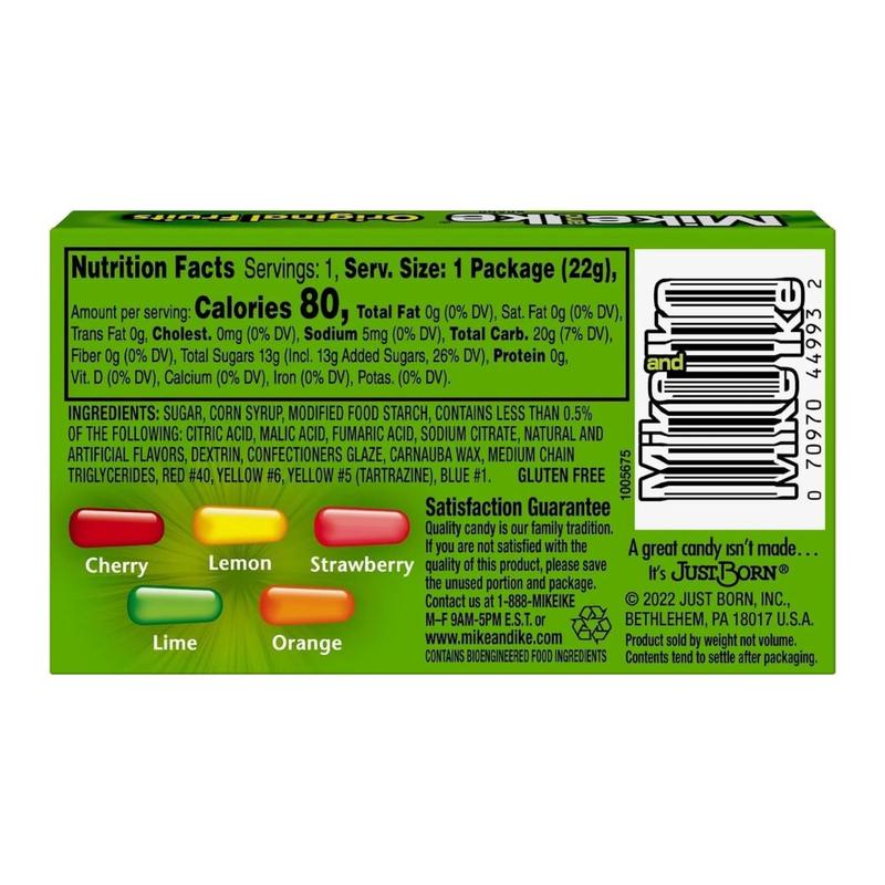 Mike and Ike Original Fruits Candy, Pack of 24 Boxes - 0.78 Ounce Each, Sweet Bonbon, Gluten Free, Fat Free, Nostalgic Indulgence