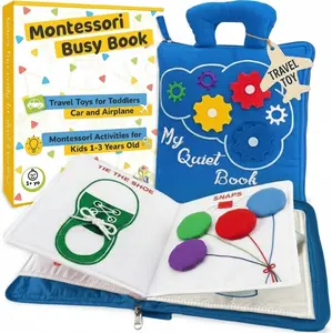 Democa Toddler Travel Toys for Airplane and Car Rides, Quiet Busy Book for Toddlers 1-3, Plane Toys for 1 Year Old, Montessori Activity Book with All Parts Attached, Screen deMoca