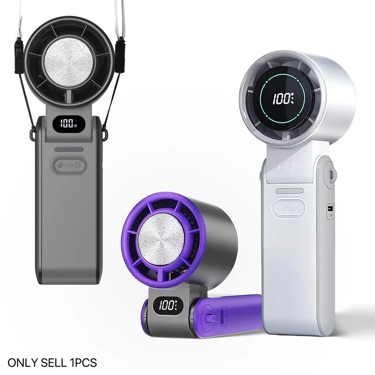 Portable high-speed fan with hanging rope, 3600mAh with LED display screen, small fan, rechargeable fan, turbo fan, Multifunctional cooling fan, multifunctional control, suitable for travel, outdoor, exercise, work, birthday gift, Valentine's Day gi