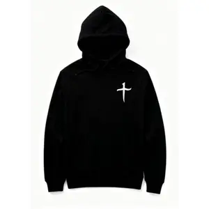 Black Hoodie with White Cross Design - Ideal for Religious and Casual Looks