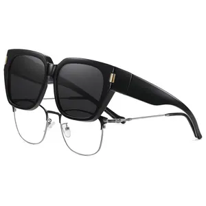 Polarized Sunglasses Fit Over Glasses for Men Women, Oversized Square Sunglasses for Glasses Wearers UV400 Protection Shades