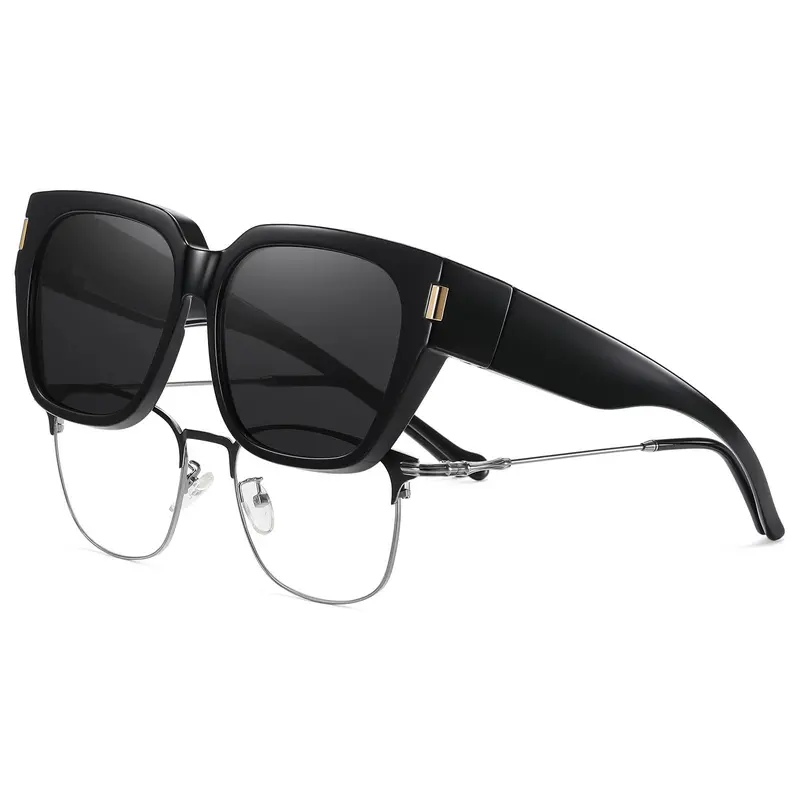 HAOLOTA Women's TAC Polarized Oversized Square Fit-Over Sunglasses - UV400 Protection, Street Style, Trendy Frames, Unisex Option, Summer Fashion Essential for Glasses Wearers, Microfiber Cloth Included, Street Style Sunglasses