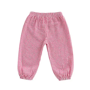 Toddler Boys Girls Gingham Pants Elastic Waist Plaid Loose Baggy Long Pants Casual Sweatpants Bottoms