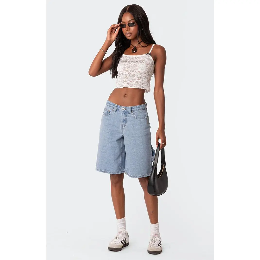 Edikted Women's Low Rise Bermuda Denim Carpenter Shorts Edikted Women's Low Rise Bermuda Denim Carpenter Shorts