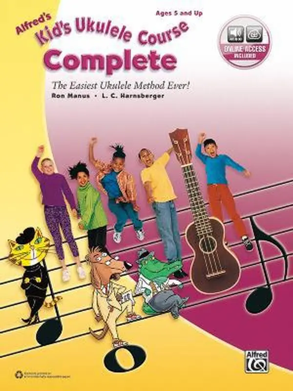 Used Alfred's Kid's Ukulele Course Complete: Easiest Jazz & Blues Ukulele Tutorial Method, 1-2 Volume Paperback Book with Online Audio by Ron Manus, Curated by 3 Guitar Experts, Alligator-Infused Learning Content