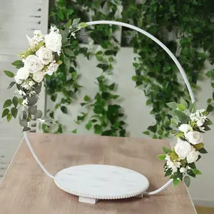 22" Metal Round Floral Hoop Cake Stand Whitewash - Dessert Display DIY Centerpiece Table Decoration with Beaded Wooden Base