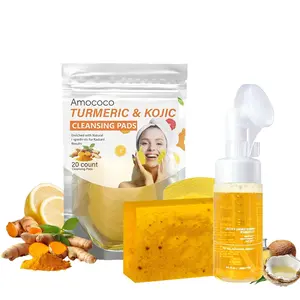 Amococo Turmeric Wash and Care Three PieceSet, Tureric Tablets, Turmeric Cleansing Mousse, Turmeric Soap Facial Cleansing Skincare Facial Cleansing Cleanser