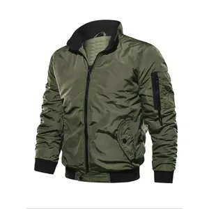 Men’s regular-fit bomber jacket coats with contrast binding and a zip-up front; casual long-sleeve outerwear with pockets and a funnel neck for winter; men’s clothing for everyday wear